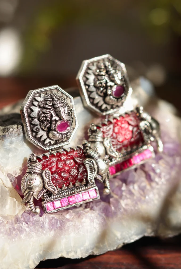 Ganesha Shringar Earrings – temple earrings with Ganesha motifs and gold detailing