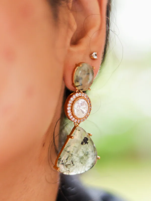 Nazaara Earrings by Twilight by Twinkle – handcrafted natural stone earrings with gold plating and pearl detailing