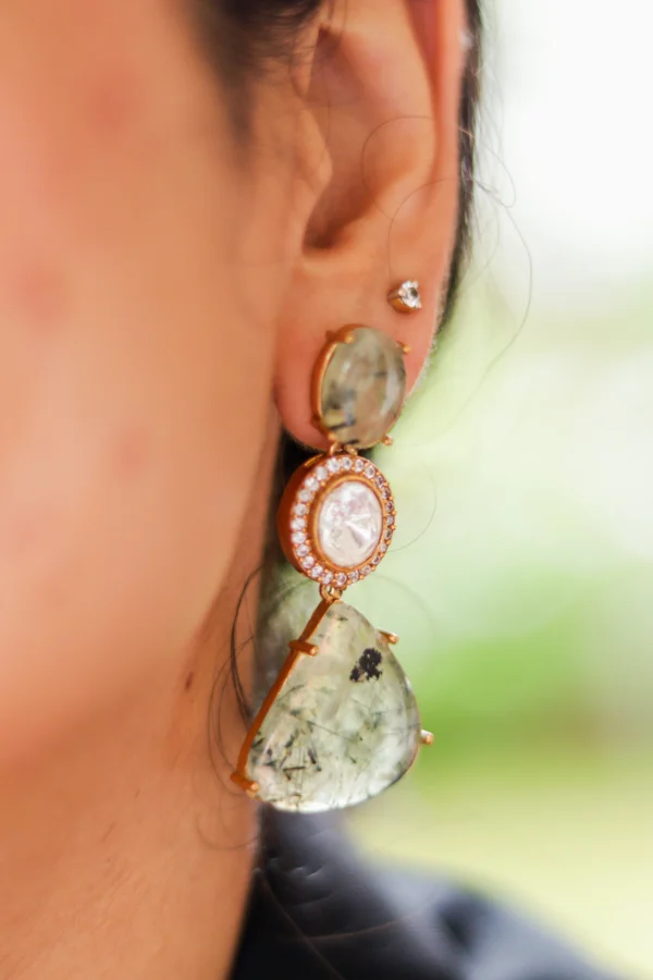 Nazaara Earrings by Twilight by Twinkle – handcrafted natural stone earrings with gold plating and pearl detailing